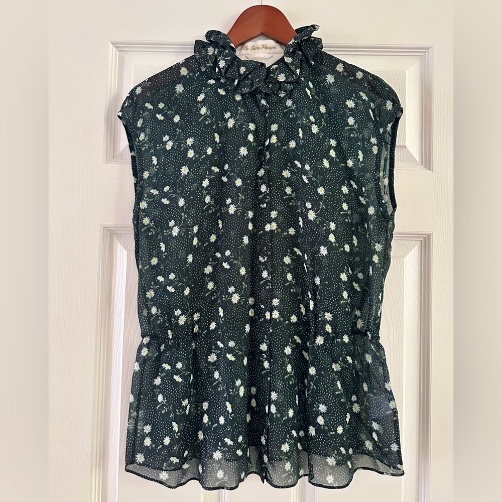 Le Sarte Pettegole Floral Ruffle Sleeveless Top Daisy Print size 42